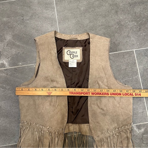 Tan leather western vest long fringe boho cowboy cowgirl - Picture 7 of 10